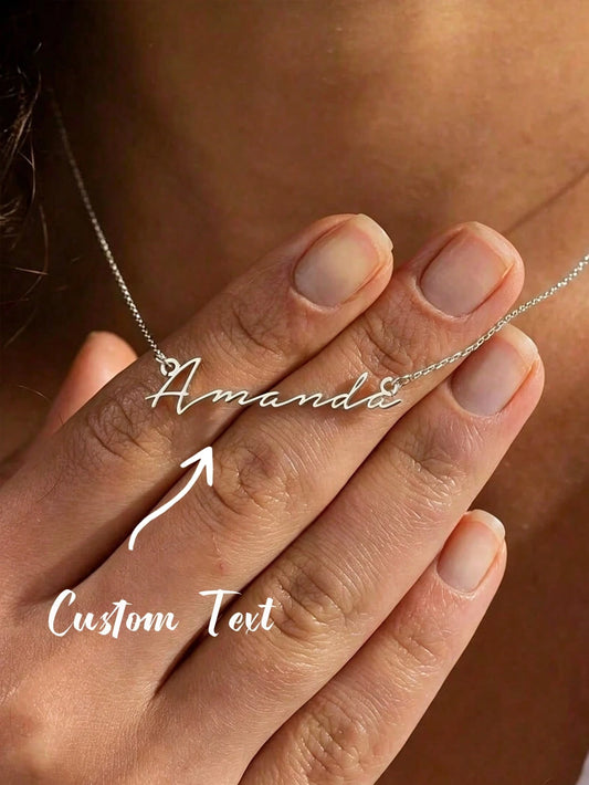Personalised Custom Name Necklaces For Women Stainless Steel Nameplate Pendants Necklace Best Friend Gifts Silver Yellow Gold Simple Vintage Girlfriend Mom For Valentine's Day For Mother's Day Vertica