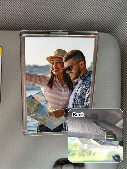 Personalized DIY Car Sun Visor Acrylic Photo Frame- Suitable For Couple, Family And Pet Photos- Easy To Install And Use- Can Hold Wallet-Sized Photos- Perfect Gift For Valentine's Day, Anniversary