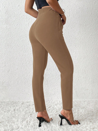 PETITE Solid Color Tapered Long Pants,Petite Women