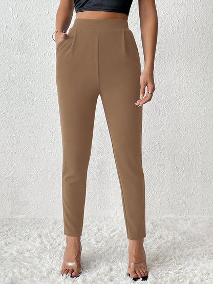 PETITE Solid Color Tapered Long Pants,Petite Women