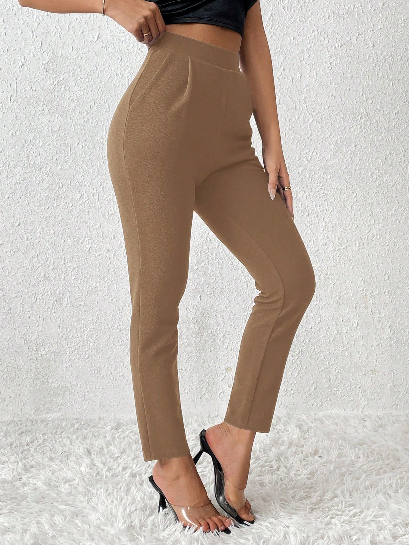 PETITE Solid Color Tapered Long Pants,Petite Women