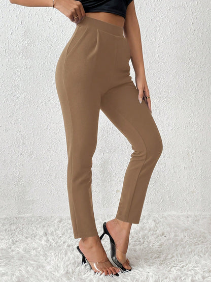 PETITE Solid Color Tapered Long Pants,Petite Women