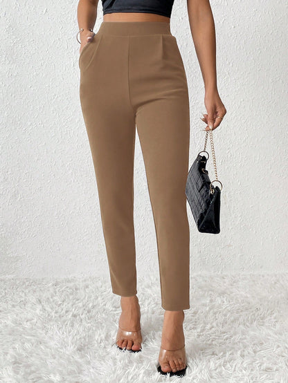 PETITE Solid Color Tapered Long Pants,Petite Women