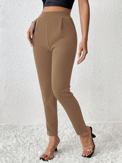 PETITE Solid Color Tapered Long Pants,Petite Women