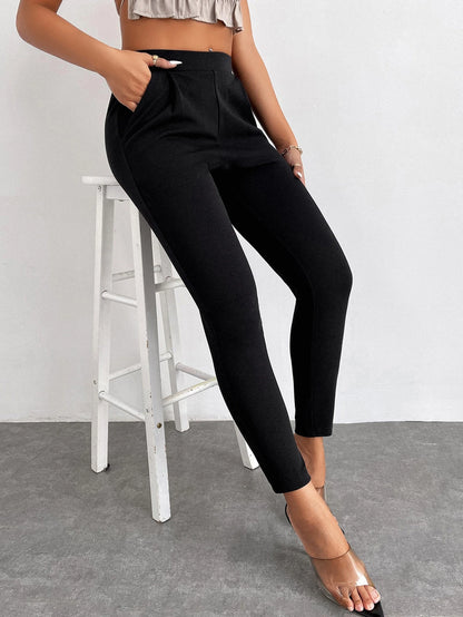 PETITE Solid Color Tapered Long Pants,Petite Women
