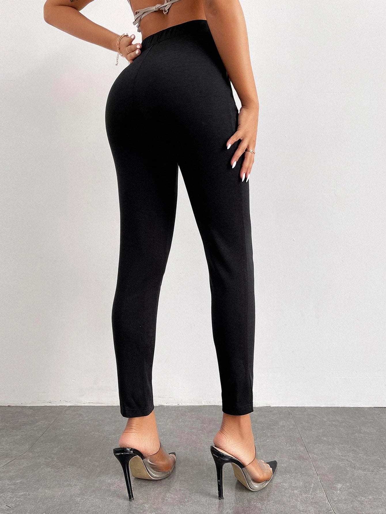 PETITE Solid Color Tapered Long Pants,Petite Women