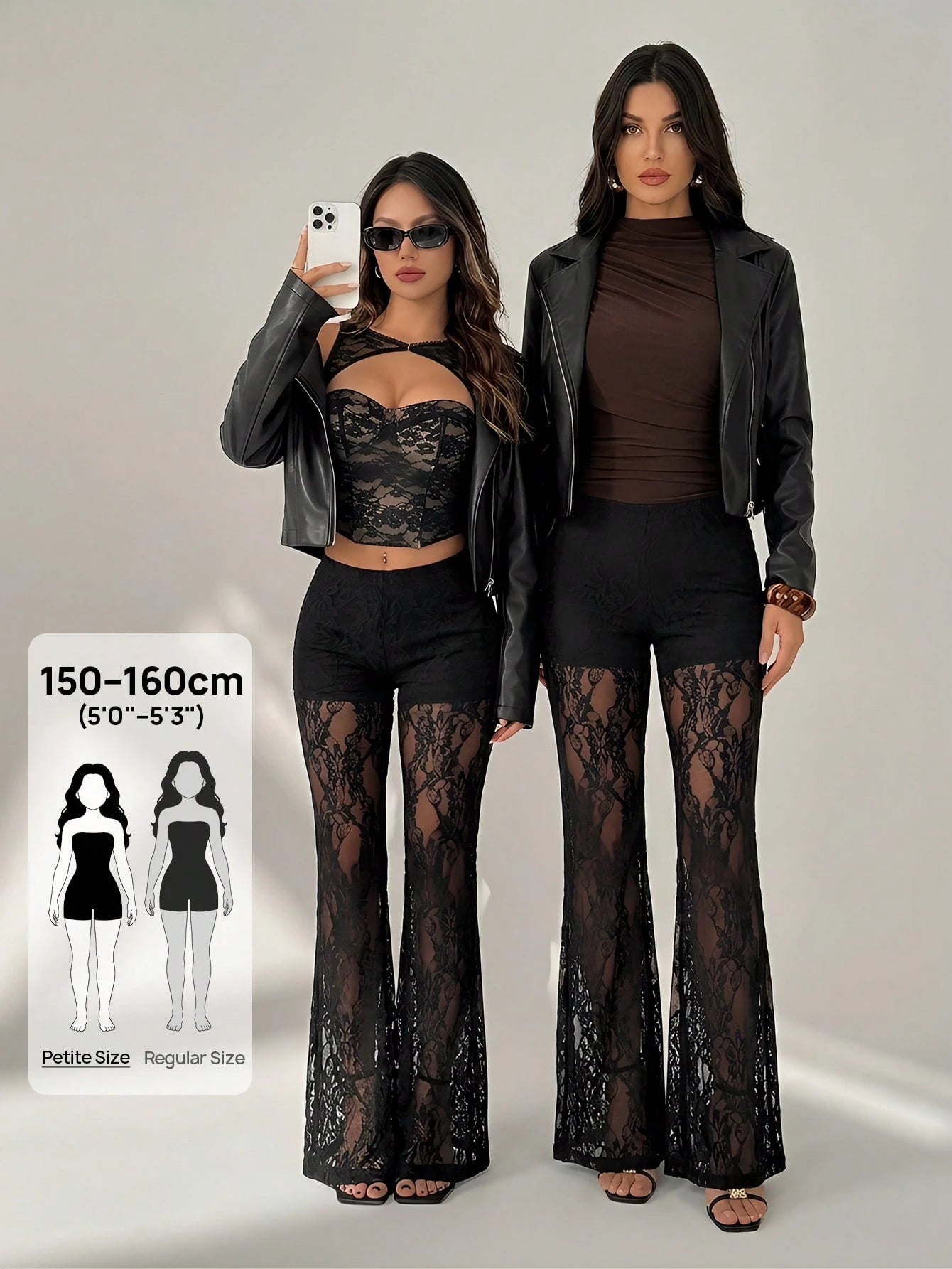 PETITE Women's High Waist Flare Lace Knit Vacation Pants,Petite Women Party Black Summer Disco Sexy