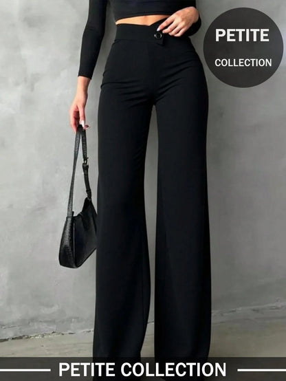 Petite Women's Solid Color Casual Elegant Straight Leg Pants, Suitable For Daily Wear, Office Commute, Dates, Holidays, Parties Black Spring