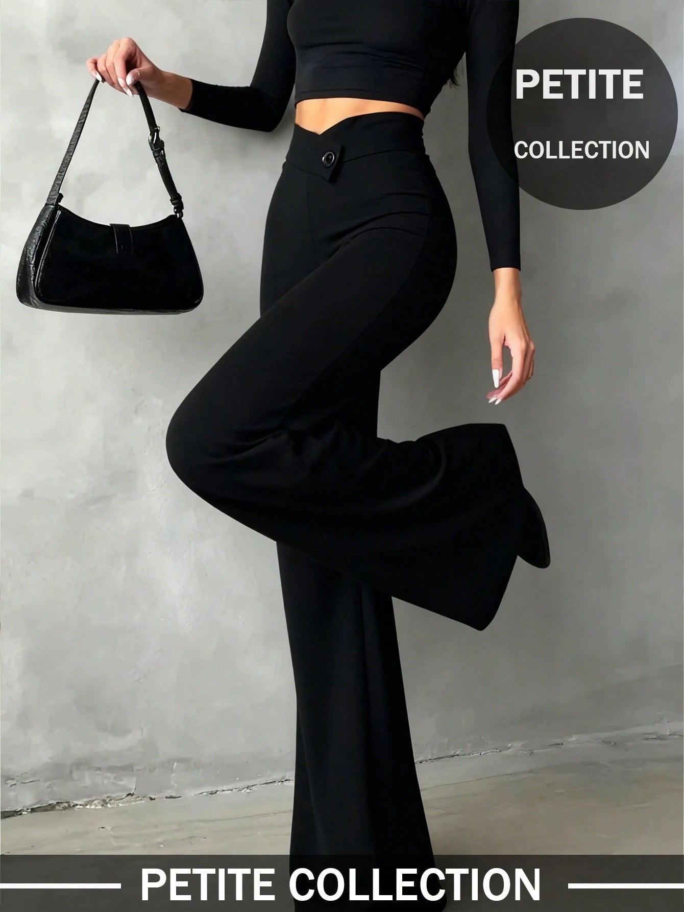 Petite Women's Solid Color Casual Elegant Straight Leg Pants, Suitable For Daily Wear, Office Commute, Dates, Holidays, Parties Black Spring