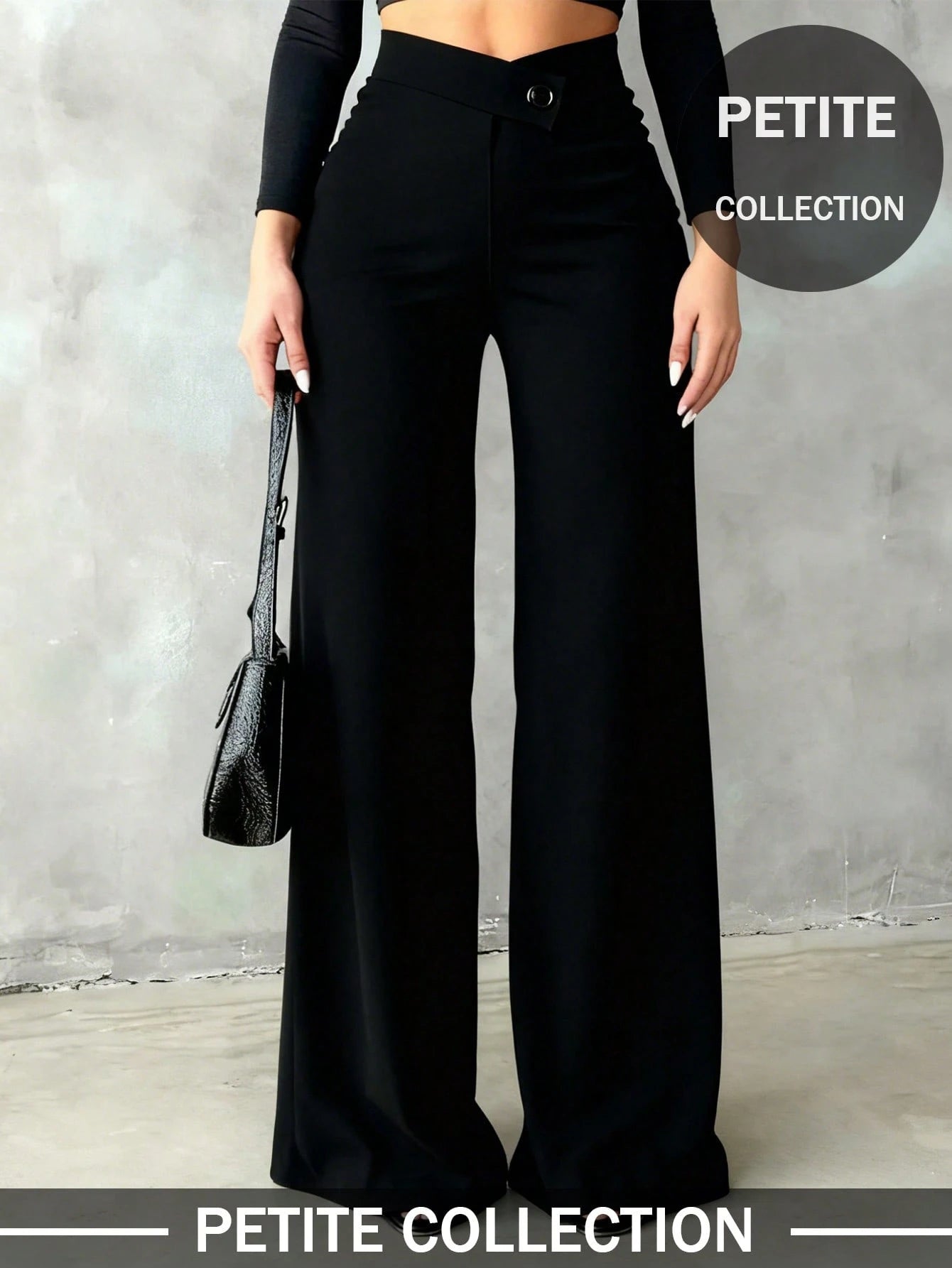 Petite Women's Solid Color Casual Elegant Straight Leg Pants, Suitable For Daily Wear, Office Commute, Dates, Holidays, Parties Black Spring