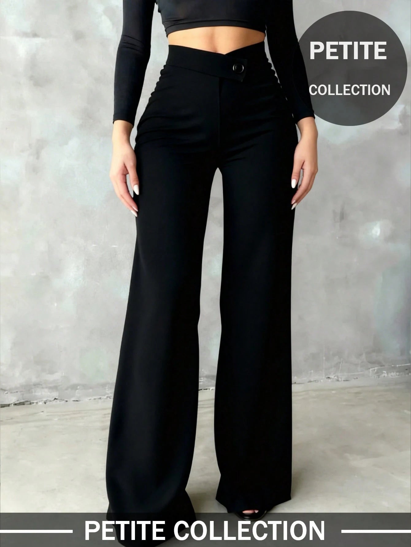 Petite Women's Solid Color Casual Elegant Straight Leg Pants, Suitable For Daily Wear, Office Commute, Dates, Holidays, Parties Black Spring