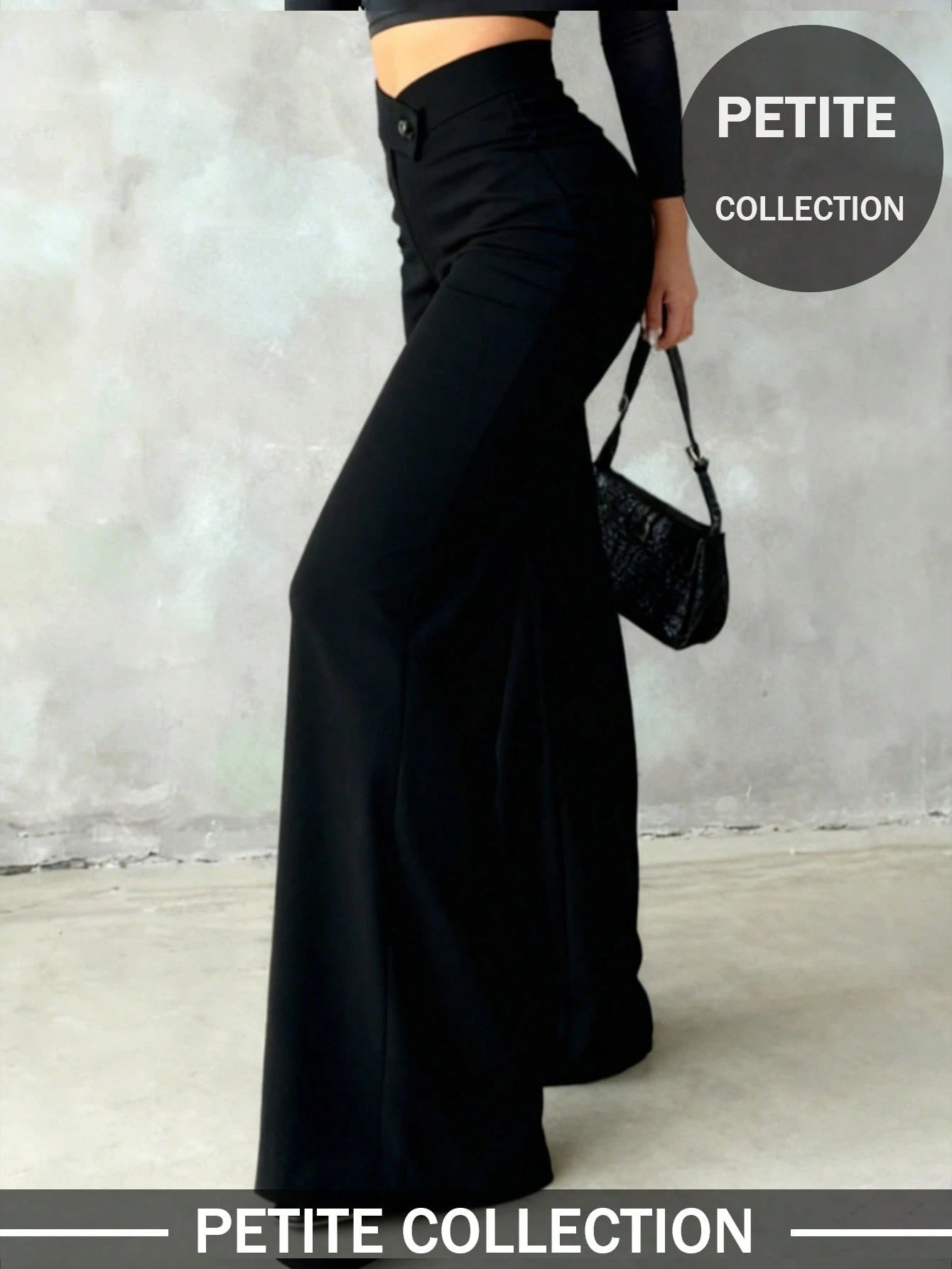 Petite Women's Solid Color Casual Elegant Straight Leg Pants, Suitable For Daily Wear, Office Commute, Dates, Holidays, Parties Black Spring