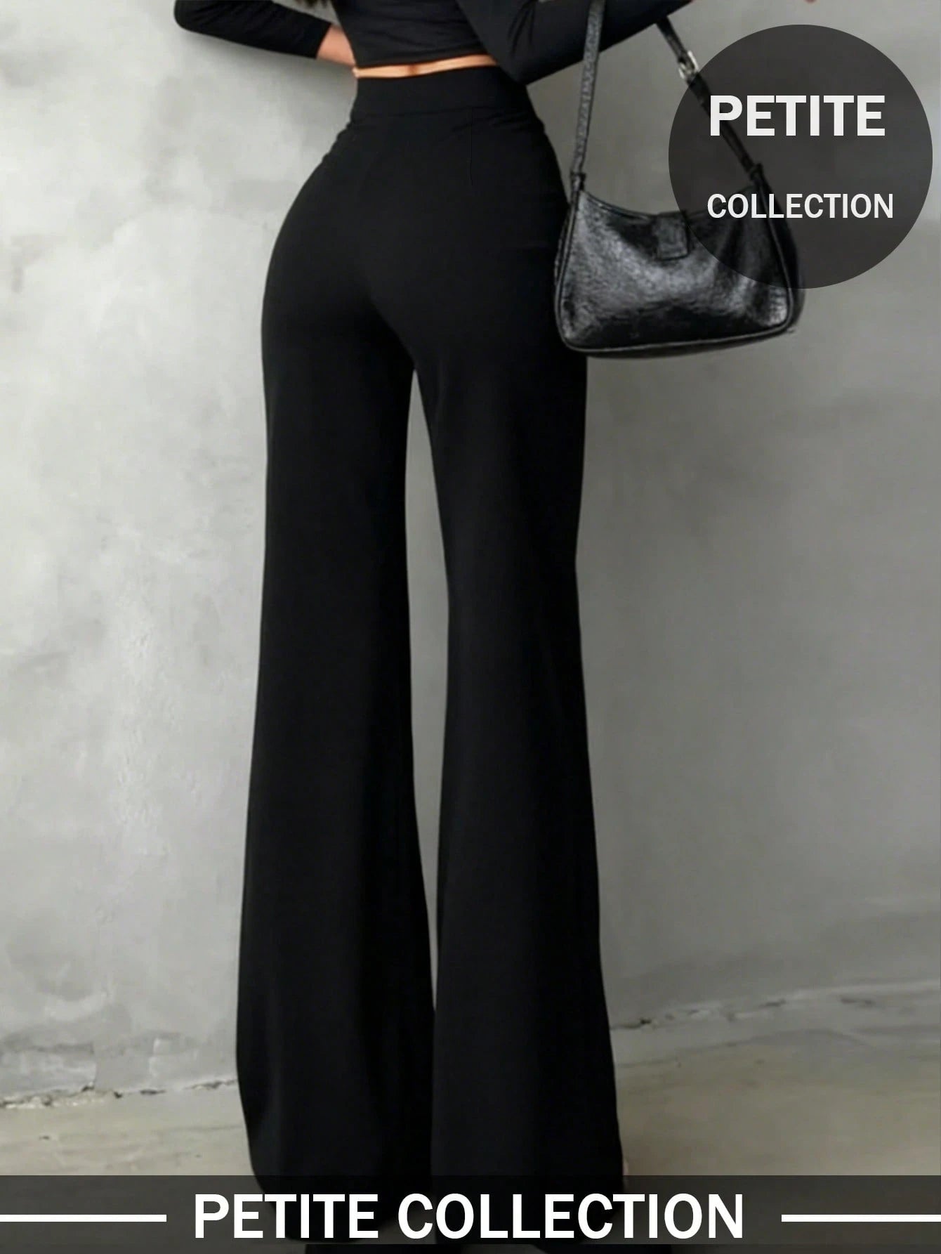 Petite Women's Solid Color Casual Elegant Straight Leg Pants, Suitable For Daily Wear, Office Commute, Dates, Holidays, Parties Black Spring