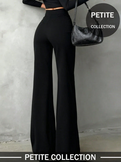 Petite Women's Solid Color Casual Elegant Straight Leg Pants, Suitable For Daily Wear, Office Commute, Dates, Holidays, Parties Black Spring