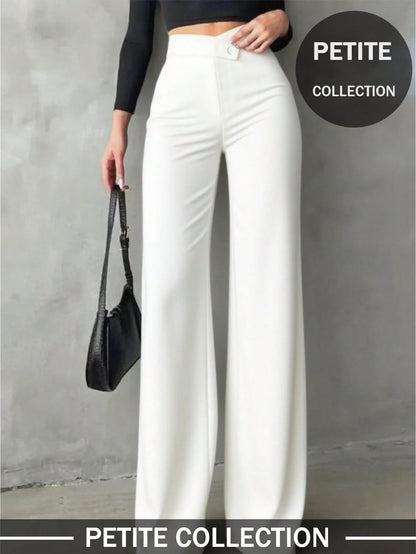 Petite Women's Solid Color Casual Elegant Straight Leg Pants, Suitable For Daily Wear, Office Commute, Dates, Holidays, Parties Black Spring