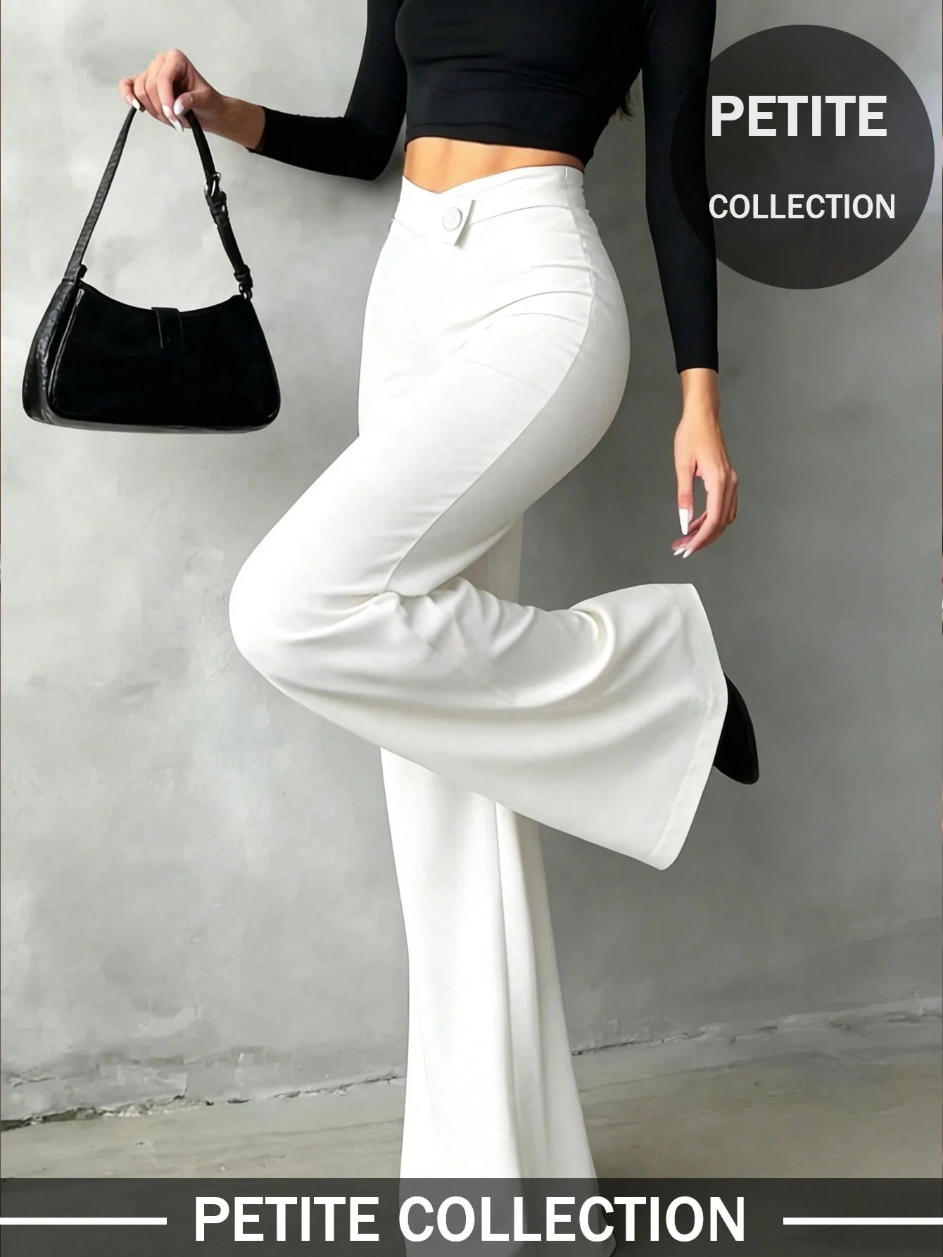 Petite Women's Solid Color Casual Elegant Straight Leg Pants, Suitable For Daily Wear, Office Commute, Dates, Holidays, Parties Black Spring