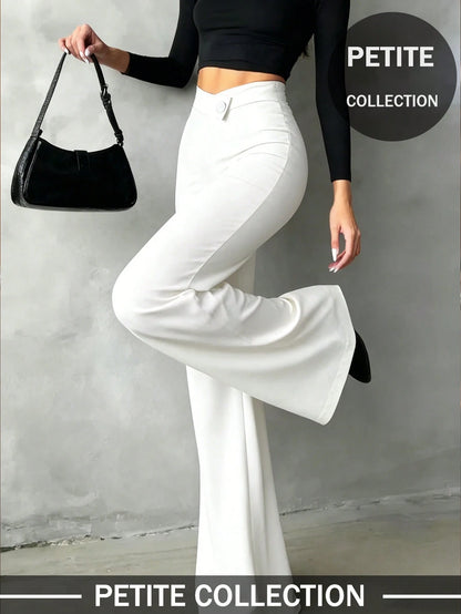 Petite Women's Solid Color Casual Elegant Straight Leg Pants, Suitable For Daily Wear, Office Commute, Dates, Holidays, Parties Black Spring