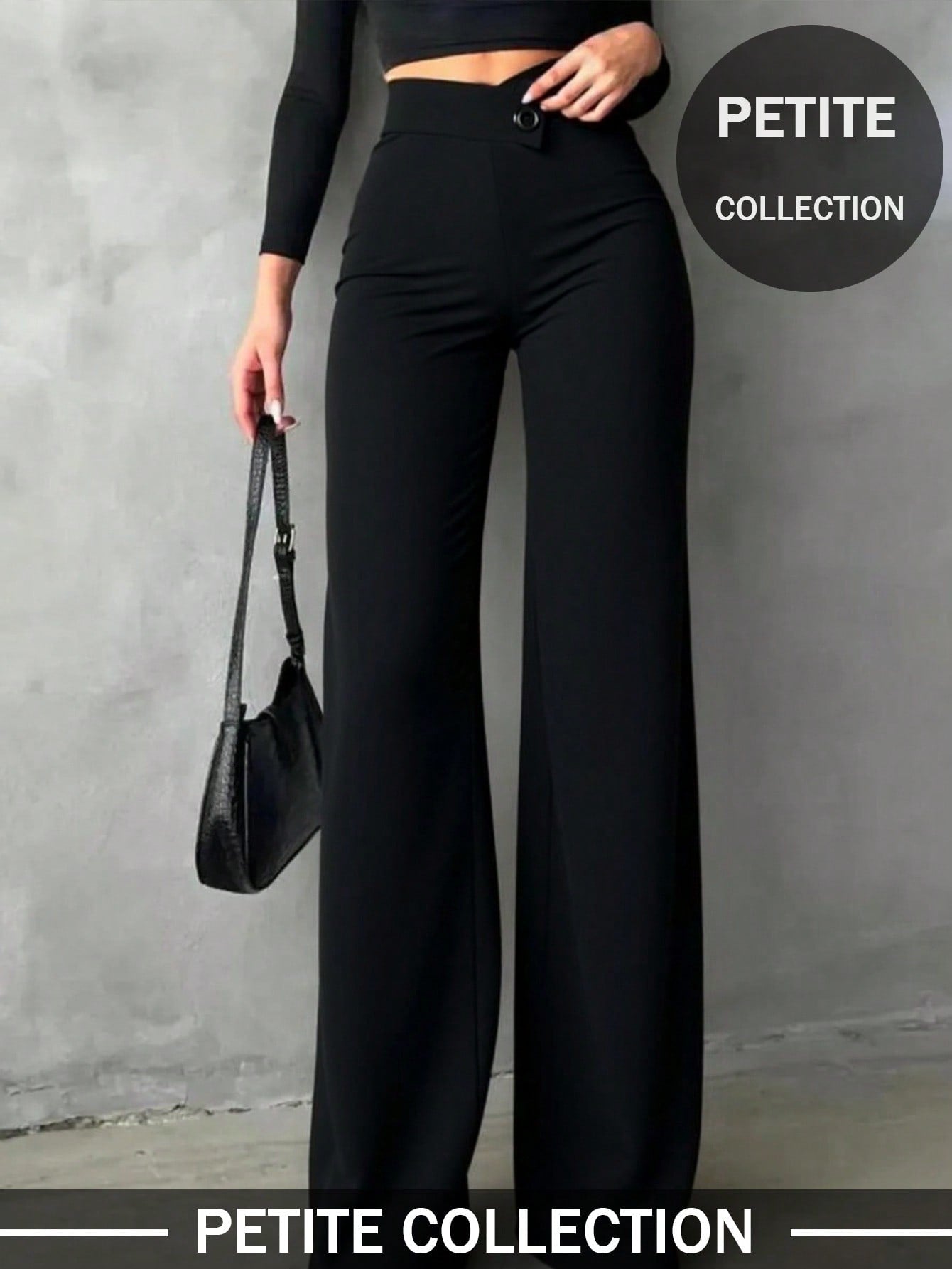 Petite Women's Solid Color Casual Elegant Straight Leg Pants, Suitable For Daily Wear, Office Commute, Dates, Holidays, Parties Black Spring