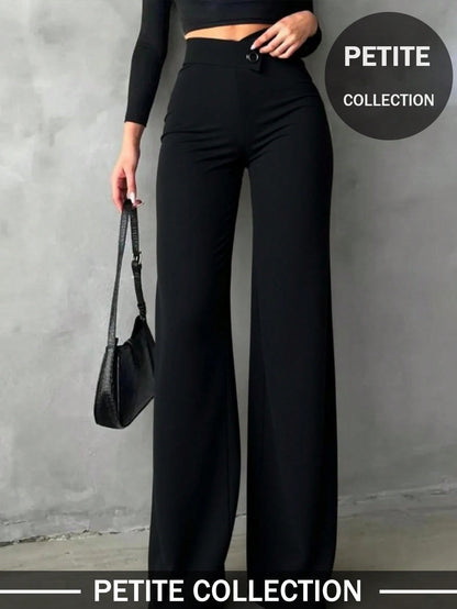 Petite Women's Solid Color Casual Elegant Straight Leg Pants, Suitable For Daily Wear, Office Commute, Dates, Holidays, Parties Black Spring