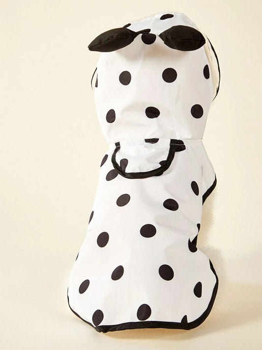 PETSIN 1pc Polka Dot Panda Ear Design Black Edged Waterproof Raincoat, Suitable For Cats & Dogs Going Outdoor In Rainy Days