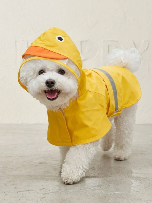 PETSIN Hooded Waterproof Dog Rain Coat With Transparent Visor And Reflective Strips, Cute Duck, Frog, Shark Designs, Suitable For Outdoor Walking And Rainy Days