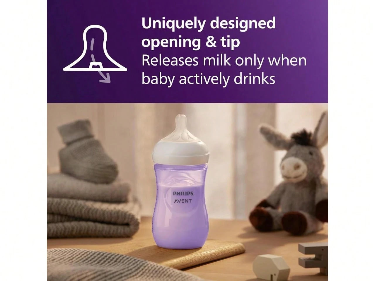 Philips Avent Natural Baby Bottle With Natural Response Nipple, Purple, 9oz 4pk, SCY903/34