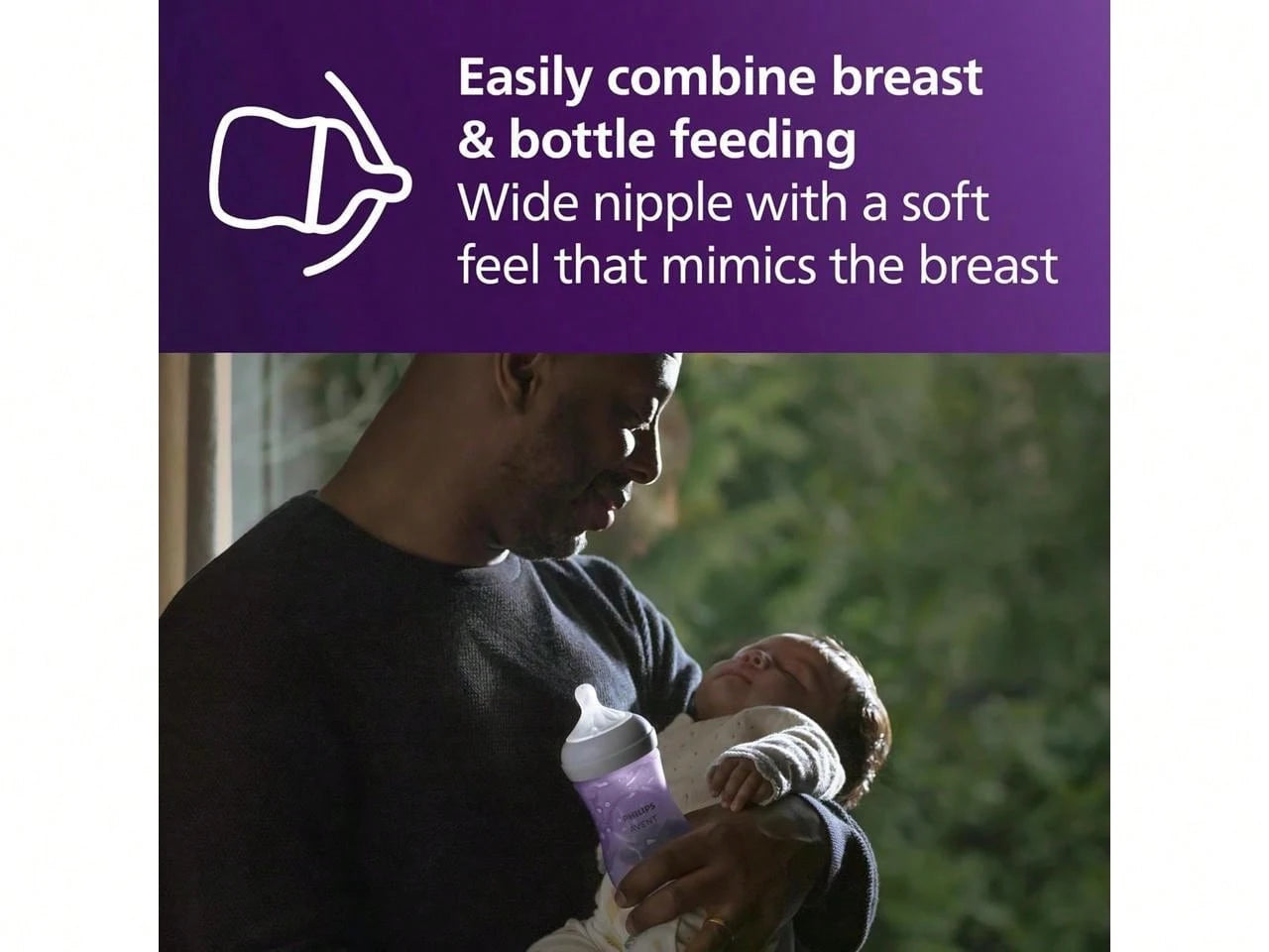 Philips Avent Natural Baby Bottle With Natural Response Nipple, Purple, 9oz 4pk, SCY903/34