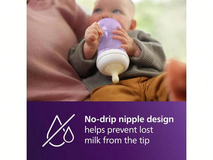 Philips Avent Natural Baby Bottle With Natural Response Nipple, Purple, 9oz 4pk, SCY903/34