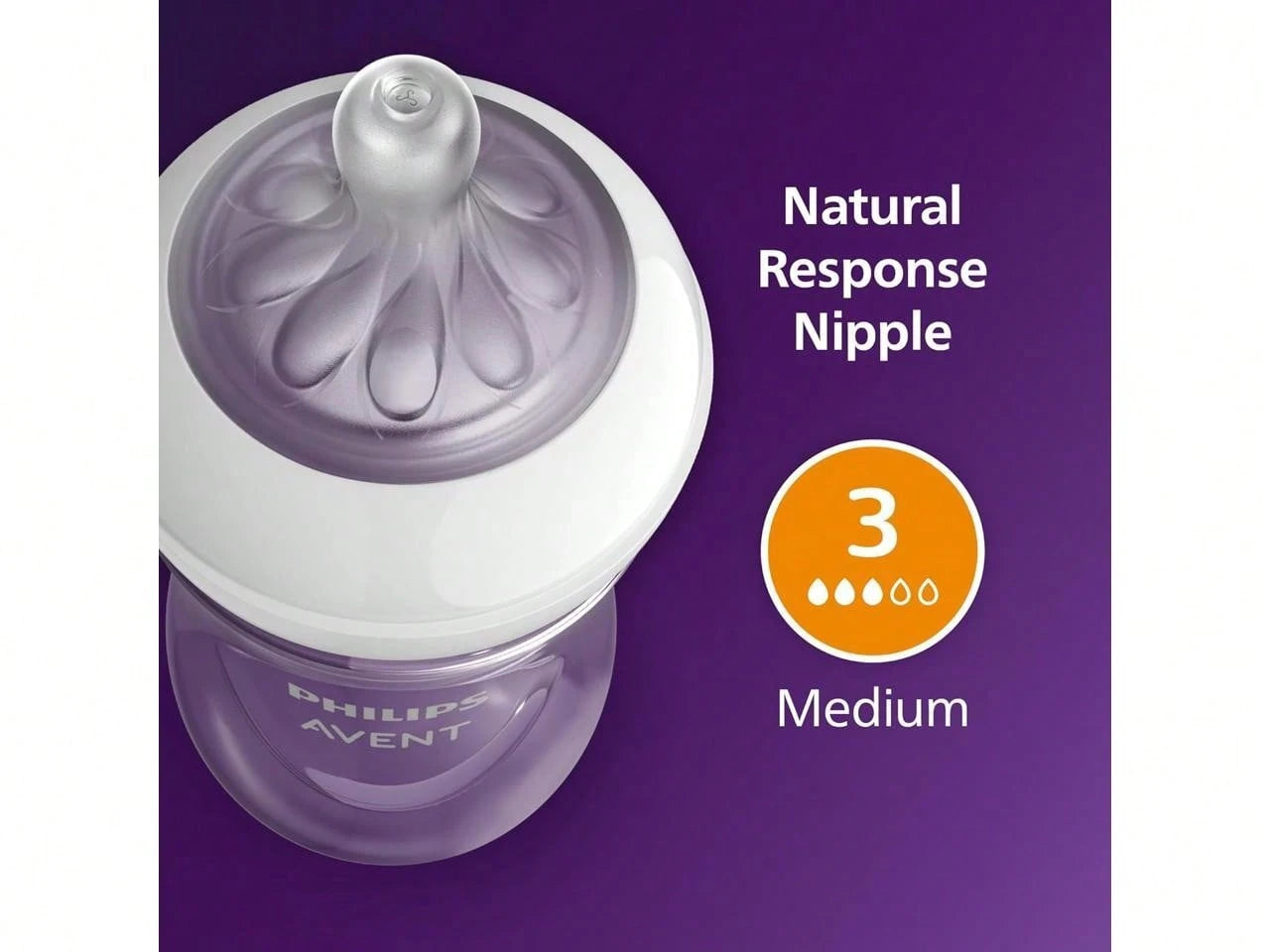 Philips Avent Natural Baby Bottle With Natural Response Nipple, Purple, 9oz 4pk, SCY903/34