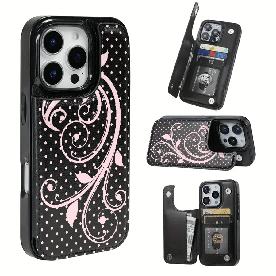 Phone Case- The TPU Phone Case With A Pink Mist Vines Design Is Not Only Practical But Also Includes A Card Slot And Various Functions For Bank And Transit Cards. It Fits The For Iphone 16 Pro Max, 1