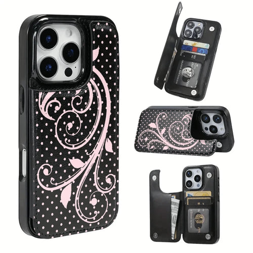 Phone Case- The TPU Phone Case With A Pink Mist Vines Design Is Not Only Practical But Also Includes A Card Slot And Various Functions For Bank And Transit Cards. It Fits The For Iphone 16 Pro Max, 1