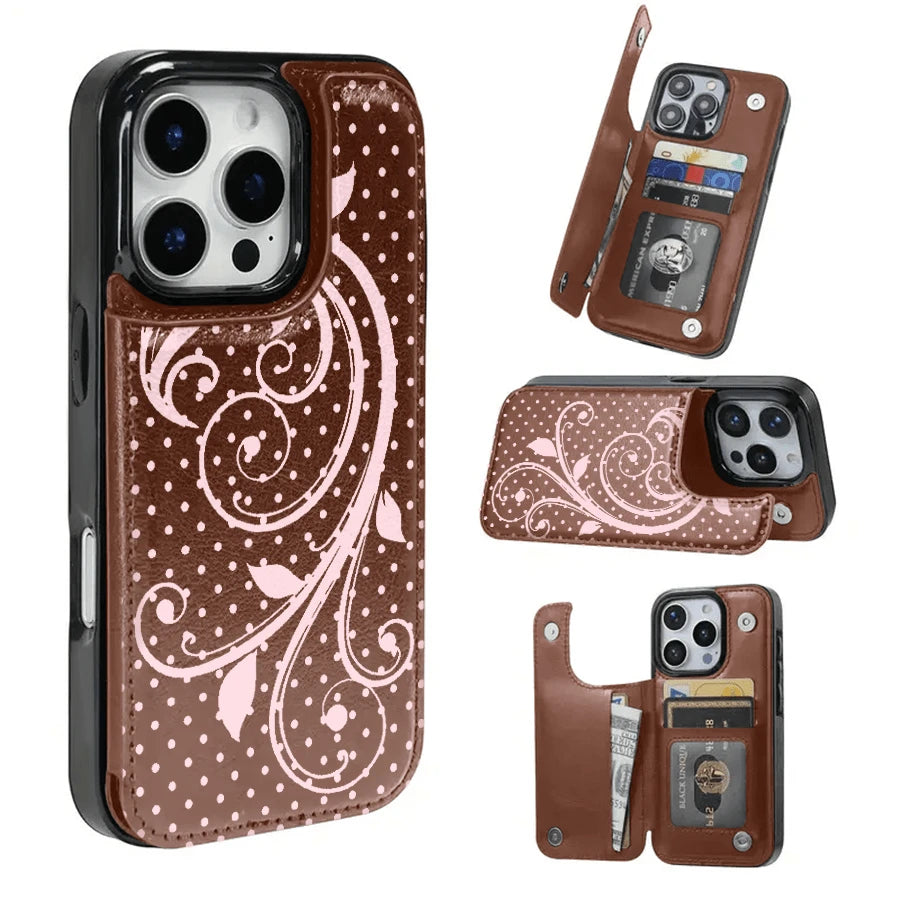 Phone Case- The TPU Phone Case With A Pink Mist Vines Design Is Not Only Practical But Also Includes A Card Slot And Various Functions For Bank And Transit Cards. It Fits The For Iphone 16 Pro Max, 1