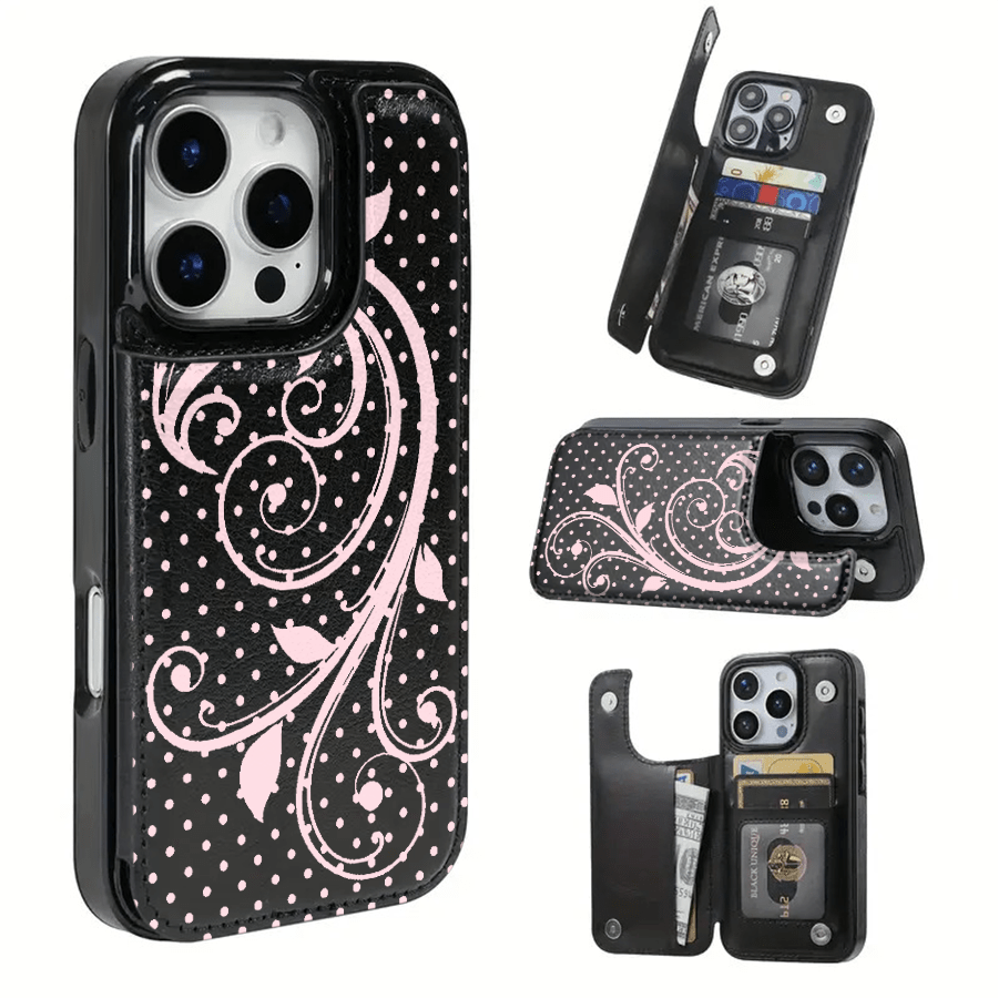 Phone Case- The TPU Phone Case With A Pink Mist Vines Design Is Not Only Practical But Also Includes A Card Slot And Various Functions For Bank And Transit Cards. It Fits The For Iphone 16 Pro Max, 1