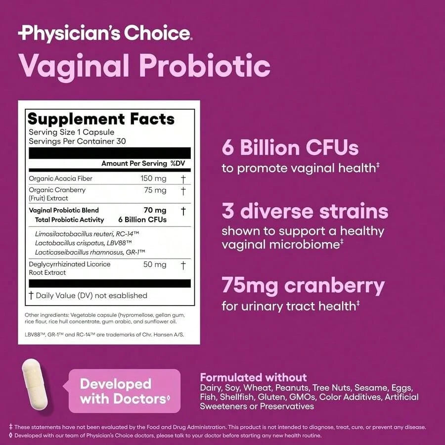 Physician's CHOICE Probiotics For Women- PH Balance, Odor Control, Yeast Balance, Flora & Feminine Health- 6B CFU With Organic Prebiotics And Cranberry Extract- 30 CT