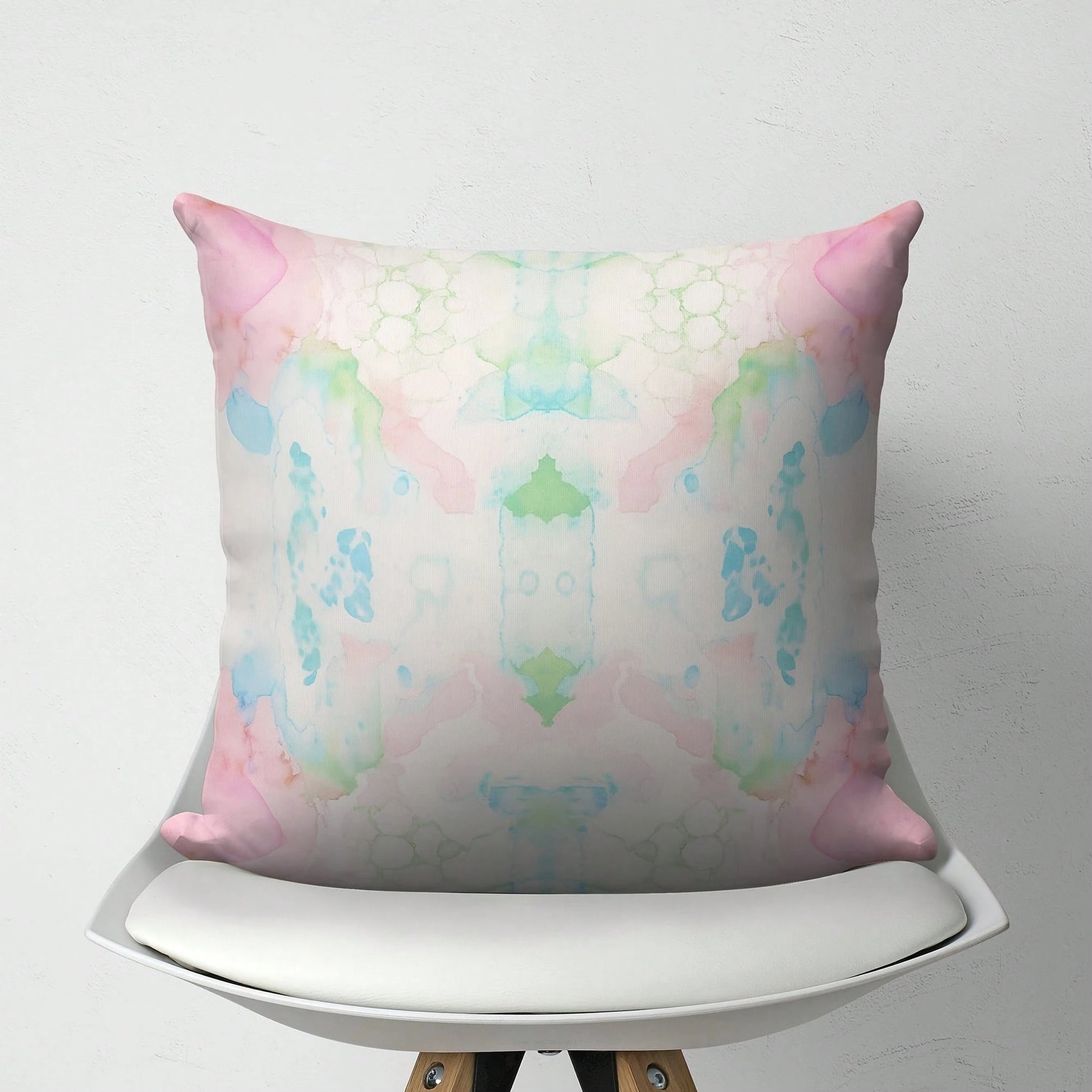 [Pillow Cover]Pink Green Blue Mirrored Art Tow Pillow, Pastel Watercolor Drat Pillow, College Girl Dorm Dr, Modern Abstract Arushion Cover(Pillow Core Not Included)