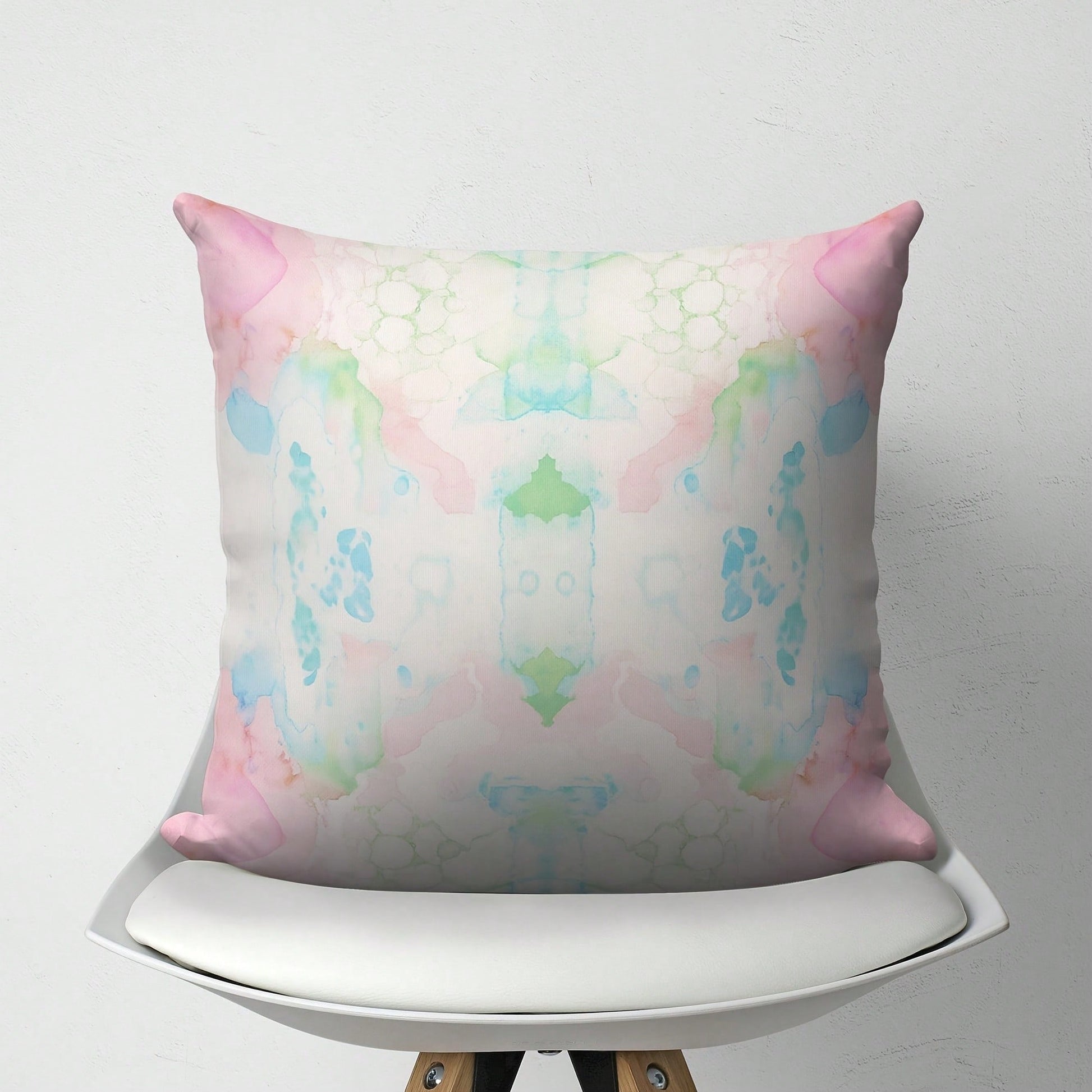 [Pillow Cover]Pink Green Blue Mirrored Art Tow Pillow, Pastel Watercolor Drat Pillow, College Girl Dorm Dr, Modern Abstract Arushion Cover(Pillow Core Not Included)