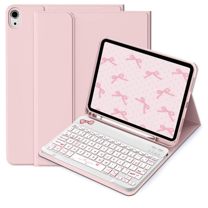 Pink Bow Design Flip Pad Case Wireless Bluetooth Keyboard (150mAh) With Detachable Keyboard Case And Stylus Holder Compatible With Samsung Galaxy Tab, Pad SE Spring Gift