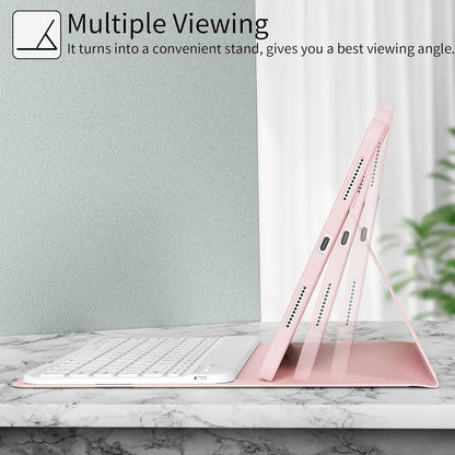 Pink Bow Design Flip Pad Case Wireless Bluetooth Keyboard (150mAh) With Detachable Keyboard Case And Stylus Holder Compatible With Samsung Galaxy Tab, Pad SE Spring Gift