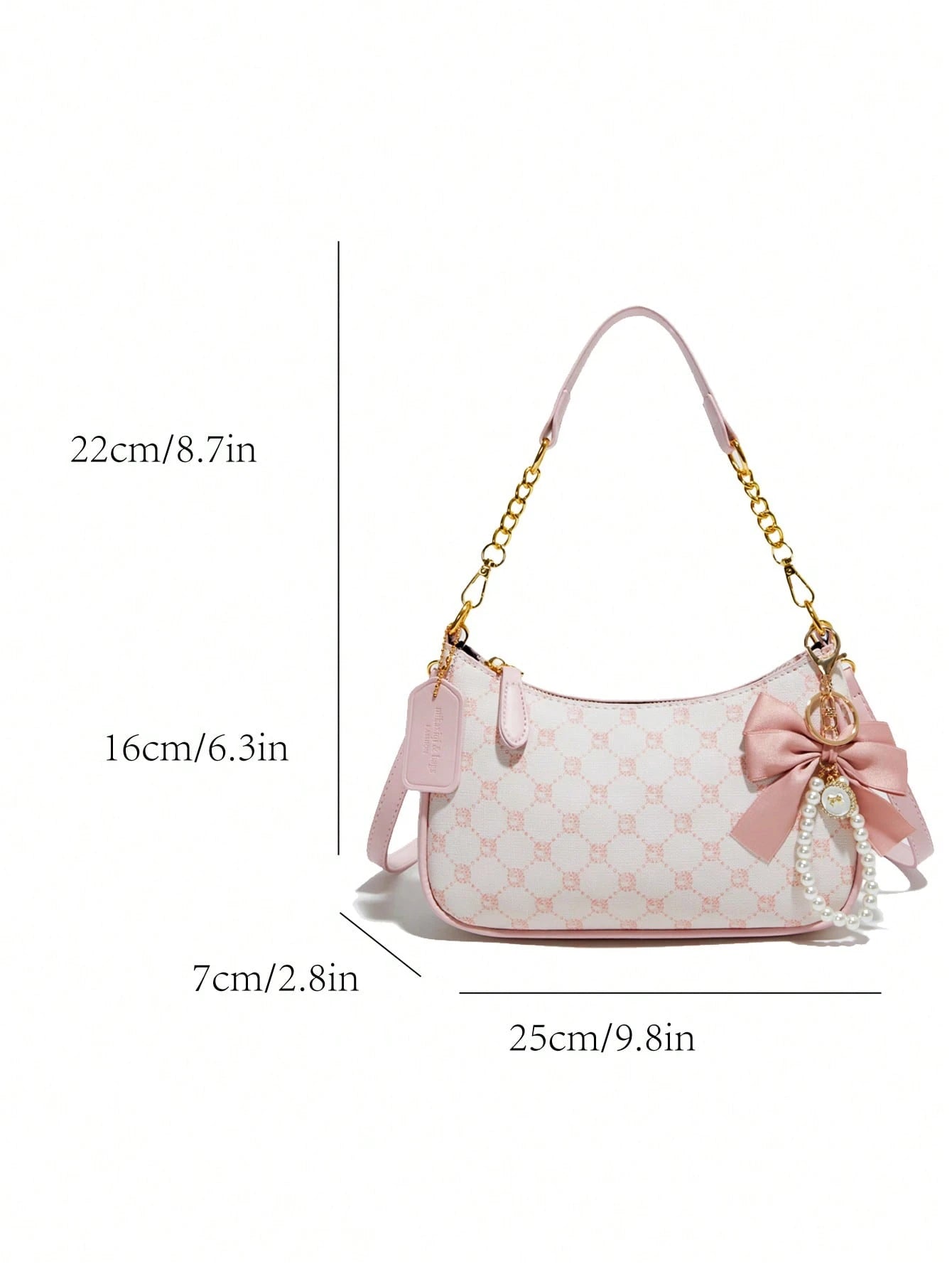 Pink Bow Pendant Design, Metal Zipper Closure, Adjustable Metal Chain Strap On Top, And Stylish, Suitable For Shoulder, Perfect For Commuting, Aesthetic