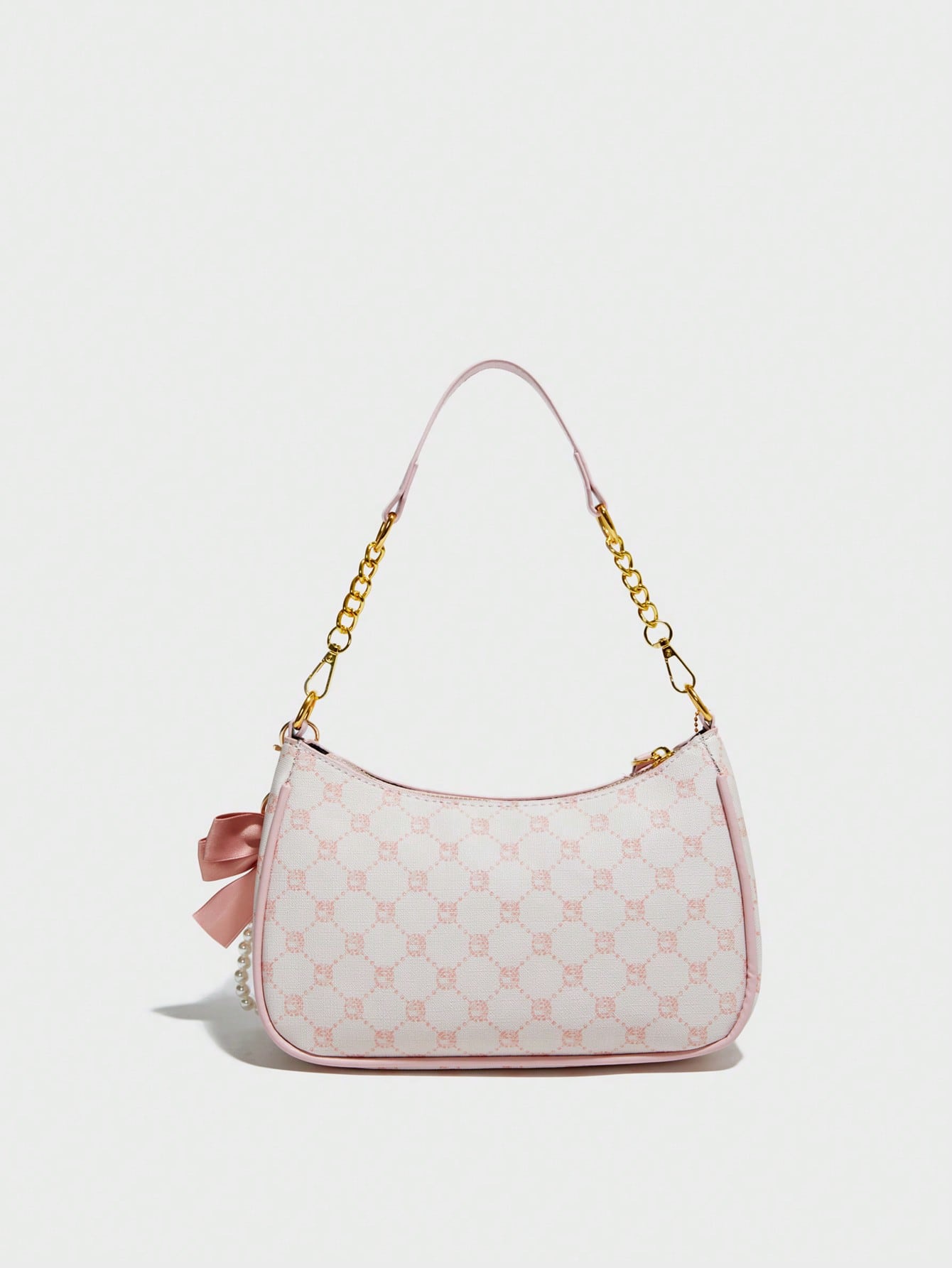 Pink Bow Pendant Design, Metal Zipper Closure, Adjustable Metal Chain Strap On Top, And Stylish, Suitable For Shoulder, Perfect For Commuting, Aesthetic