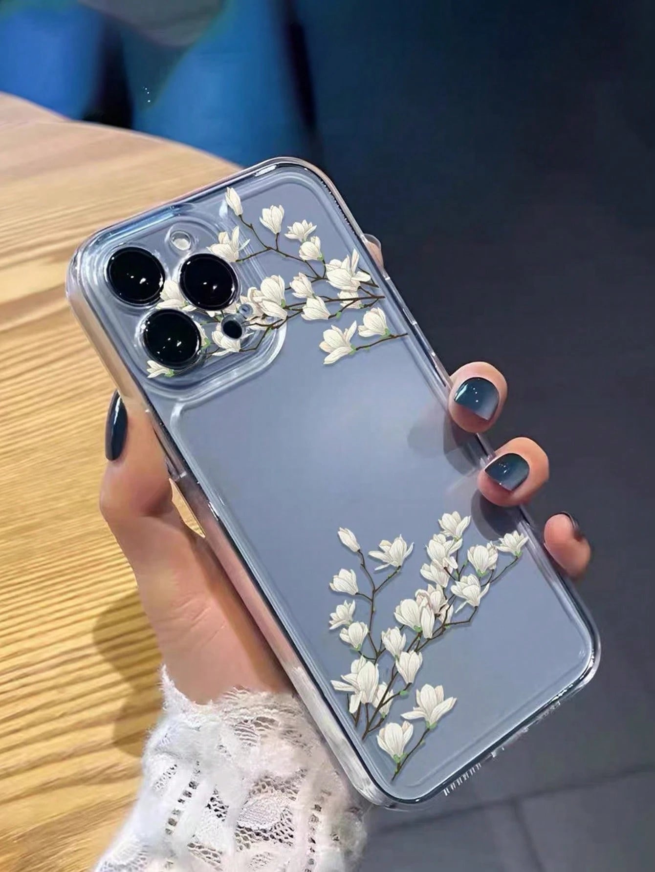 Pink Flower Elements Fashion Phone Shockproof Case Lily Butterfly Pattern 1Pc Ins Style Space Shell Transparent Cream Protective Phone Case For Women, Spring International Version, Birthday Anniversar