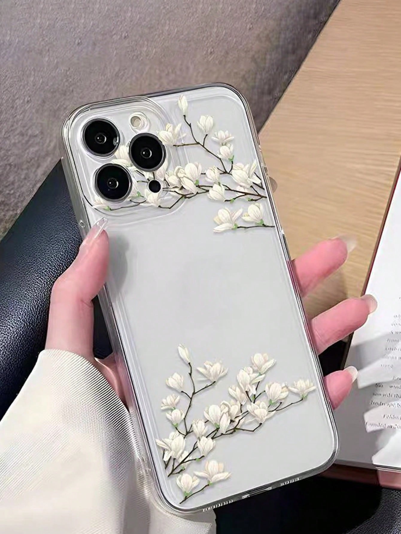 Pink Flower Elements Fashion Phone Shockproof Case Lily Butterfly Pattern 1Pc Ins Style Space Shell Transparent Cream Protective Phone Case For Women, Spring International Version, Birthday Anniversar