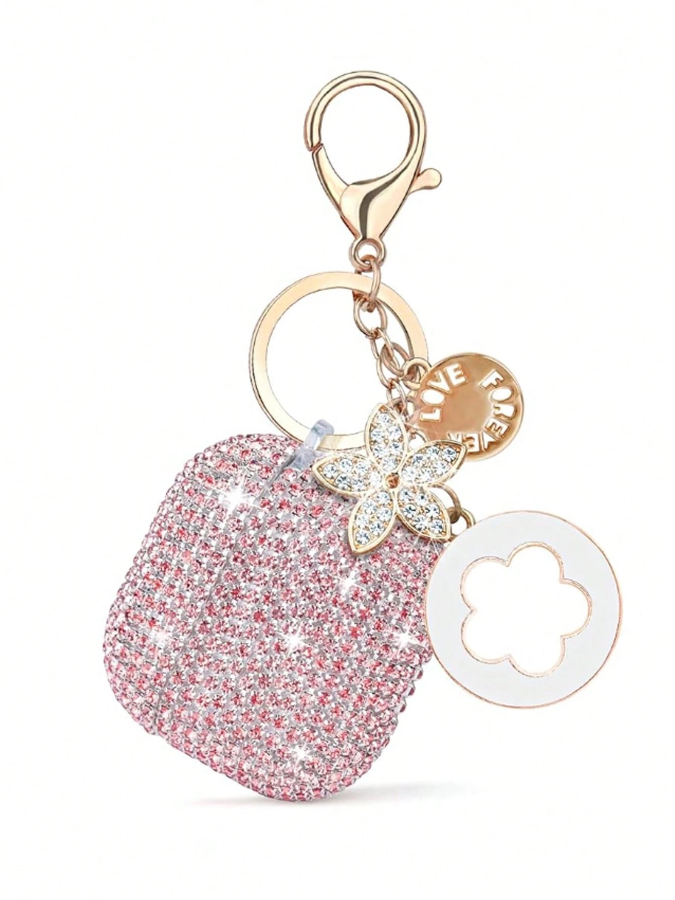 Pink Rhinestone Glitter Hard PC Shell Shockproof Shining Shiny Bluetooth Earphone Case 1pc With Keychain Accessory Compatible With Apple 1/2/3 Pro/Pro 2 Spring Birthday Gift Anniversary Party Wedding