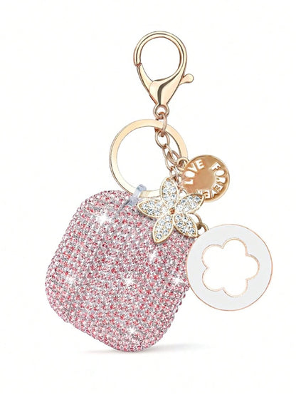 Pink Rhinestone Glitter Hard PC Shell Shockproof Shining Shiny Bluetooth Earphone Case 1pc With Keychain Accessory Compatible With Apple 1/2/3 Pro/Pro 2 Spring Birthday Gift Anniversary Party Wedding
