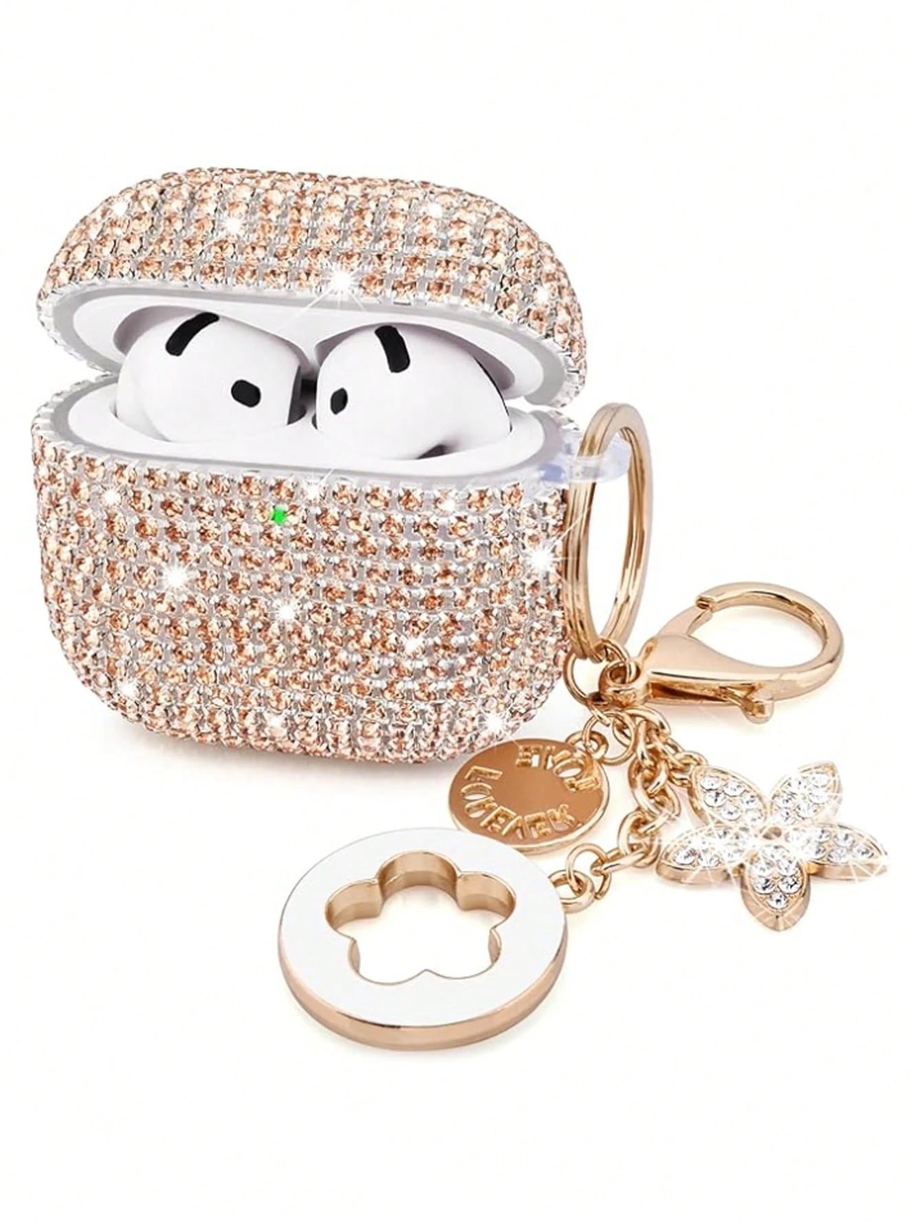 Pink Rhinestone Glitter Hard PC Shell Shockproof Shining Shiny Bluetooth Earphone Case 1pc With Keychain Accessory Compatible With Apple 1/2/3 Pro/Pro 2 Spring Birthday Gift Anniversary Party Wedding