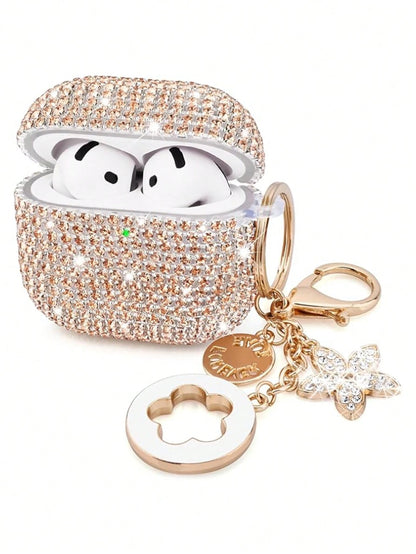 Pink Rhinestone Glitter Hard PC Shell Shockproof Shining Shiny Bluetooth Earphone Case 1pc With Keychain Accessory Compatible With Apple 1/2/3 Pro/Pro 2 Spring Birthday Gift Anniversary Party Wedding