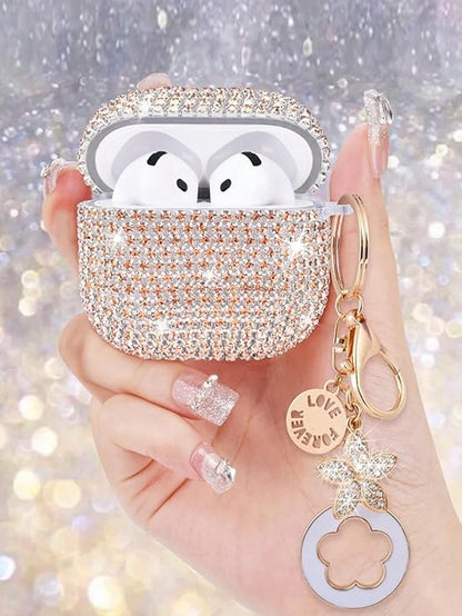 Pink Rhinestone Glitter Hard PC Shell Shockproof Shining Shiny Bluetooth Earphone Case 1pc With Keychain Accessory Compatible With Apple 1/2/3 Pro/Pro 2 Spring Birthday Gift Anniversary Party Wedding