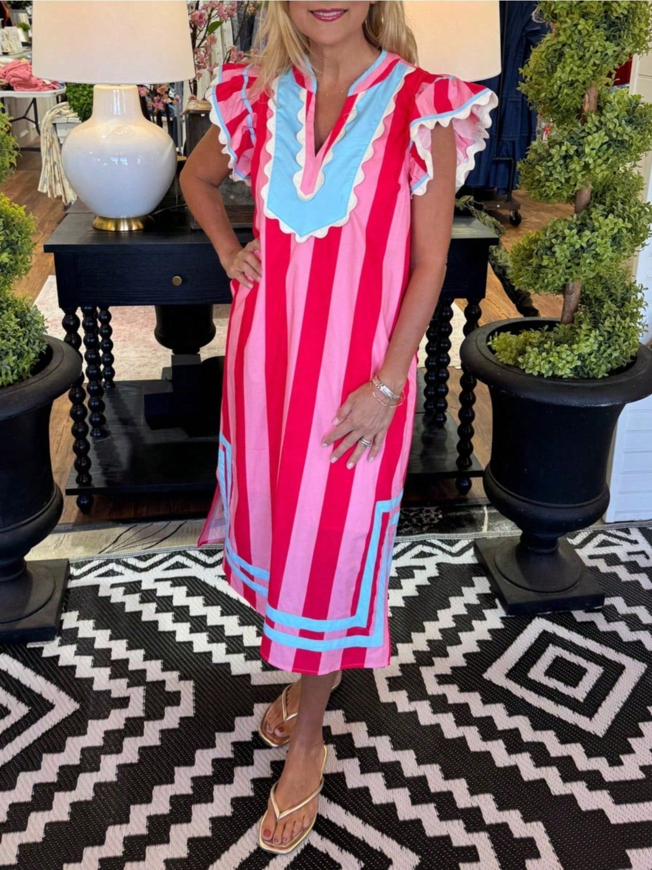 Pink Striped Midi Dress Sandra Dress