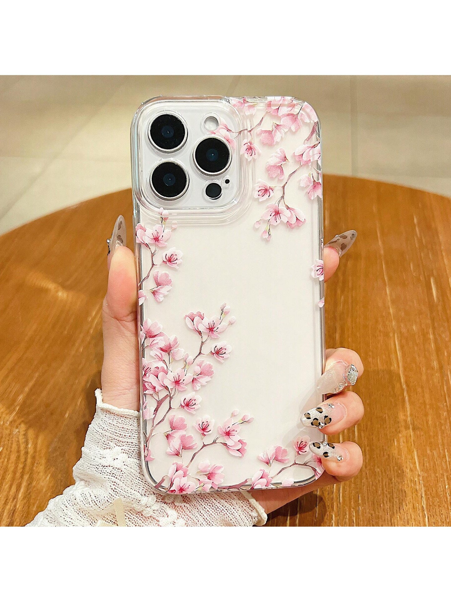 Pink White Black Cherry Blossom Floral Elements Liquid Silicone Shock-Proof & Anti-Fall Fashion Phone Case Perfect Compatible With Apple 14/13/12/11/XS/XR/X/7/8/6s Mini Plus Pro Max SE Transparent Whi