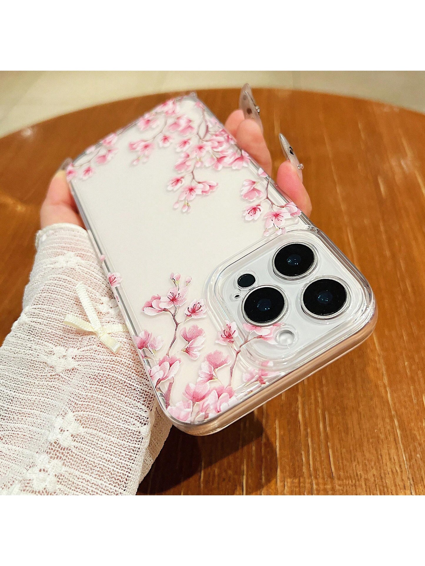 Pink White Black Cherry Blossom Floral Elements Liquid Silicone Shock-Proof & Anti-Fall Fashion Phone Case Perfect Compatible With Apple 14/13/12/11/XS/XR/X/7/8/6s Mini Plus Pro Max SE Transparent Whi